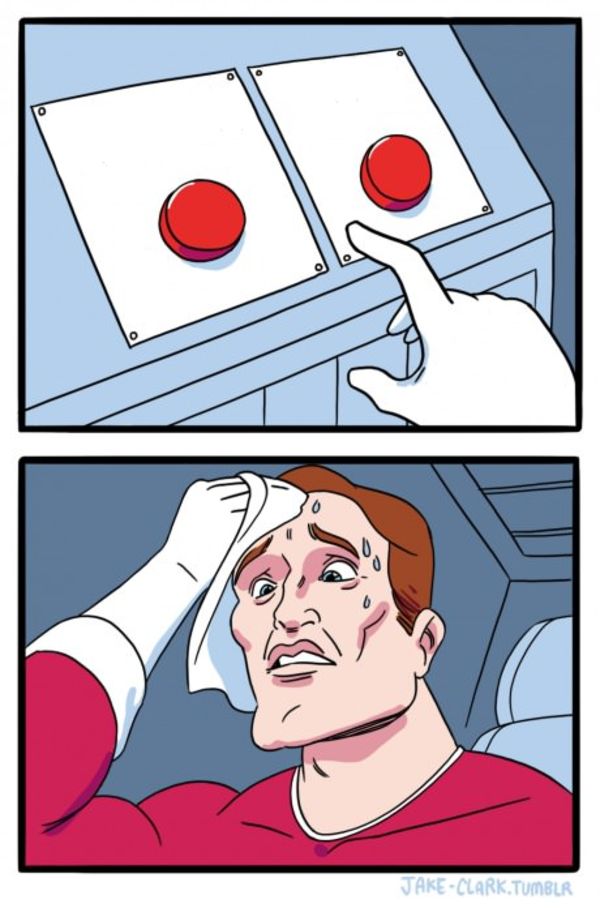 Two Buttons meme about Tiny Organics